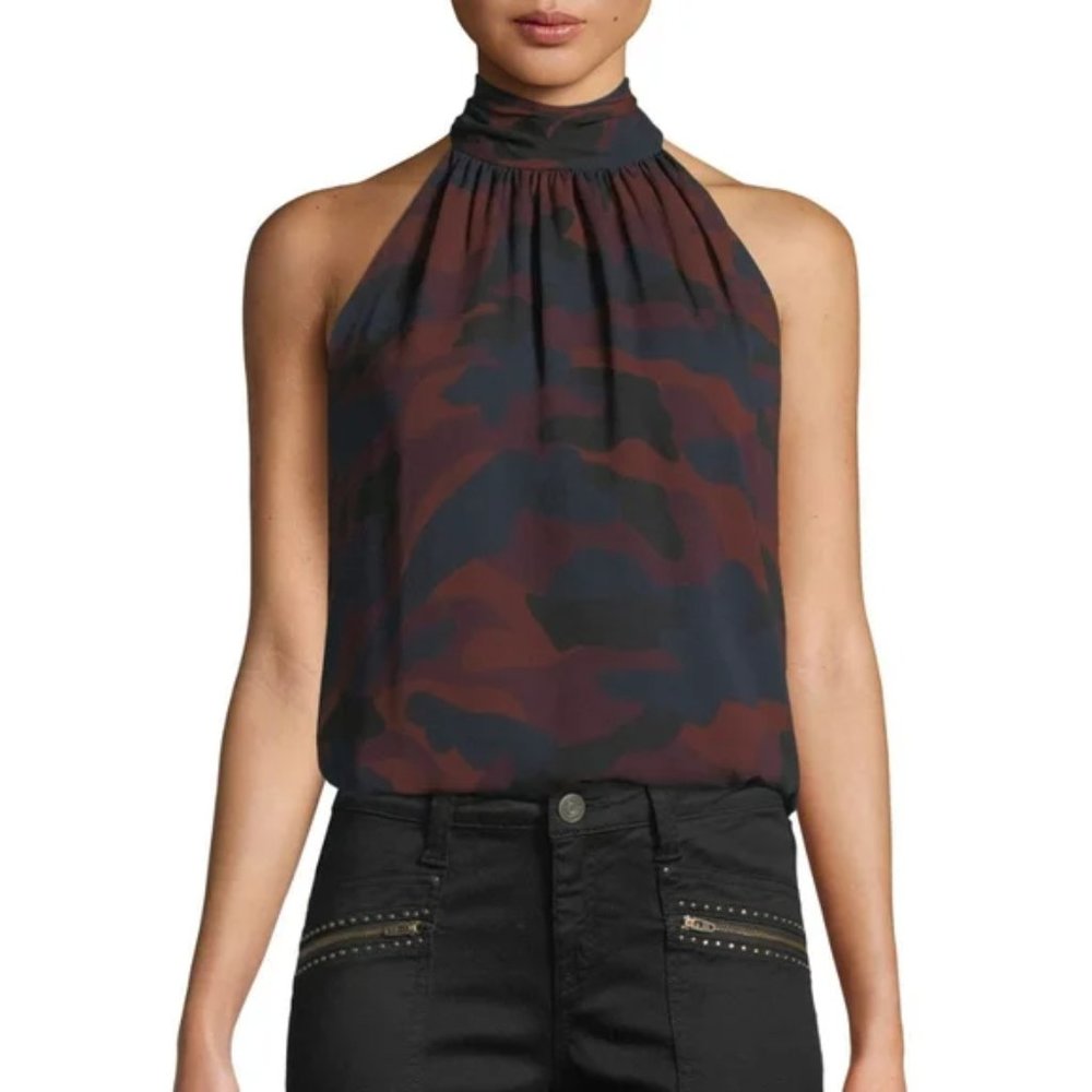 Joie Erola B silk halter top red camo print size XS